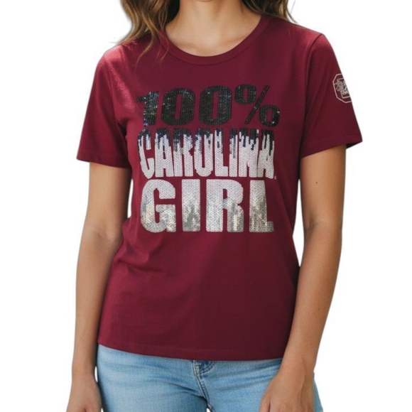 SOUTH CAROLINA Gamecocks Women’s Tee Medium Sequin 100% Carolina Girl Old Money - Picture 1 of 11